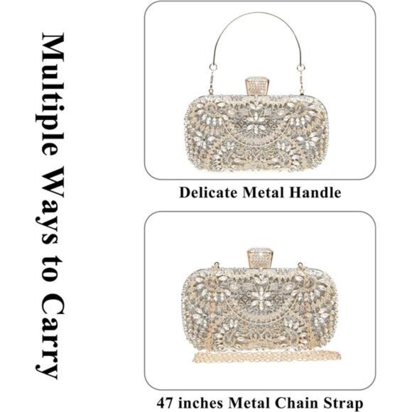 Womens Sparkly Rhinestone Crystal Clutch Bag Glitter Sequin Bridal Purse - Picture 4 of 6